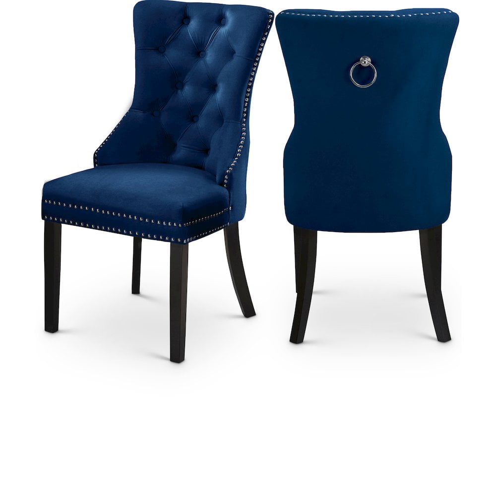 Nikki Navy Velvet High Back Dining Chair Set