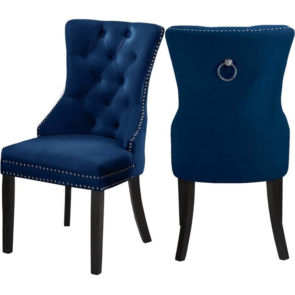 Nikki Navy Velvet High Back Dining Chair Set