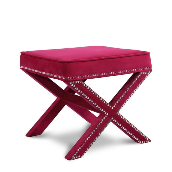 Meridian Furniture Nixon Contemporary Velvet Ottoman/Bench in Pink