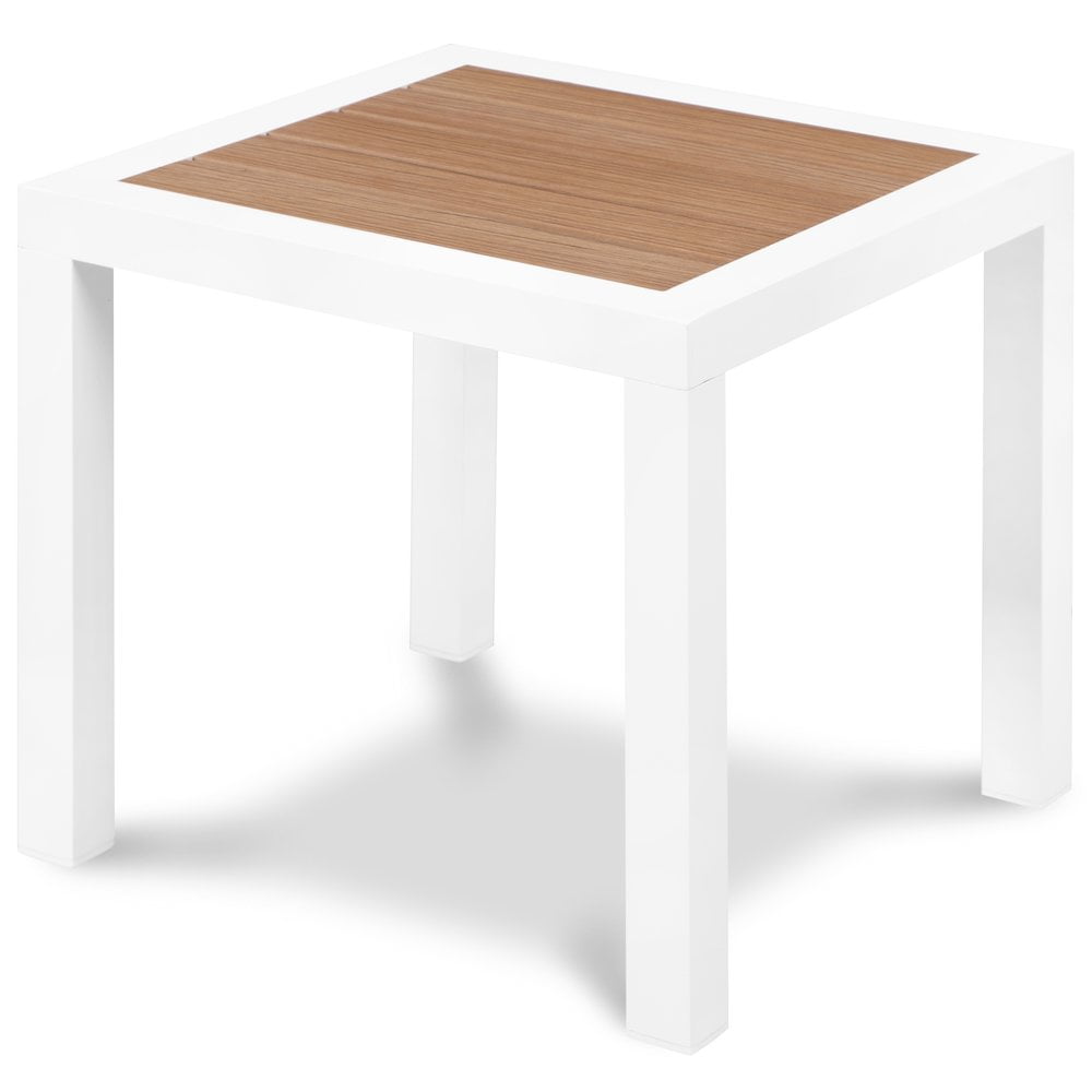 Nizuc Modern Brown and White Outdoor End Table with Aluminum Frame