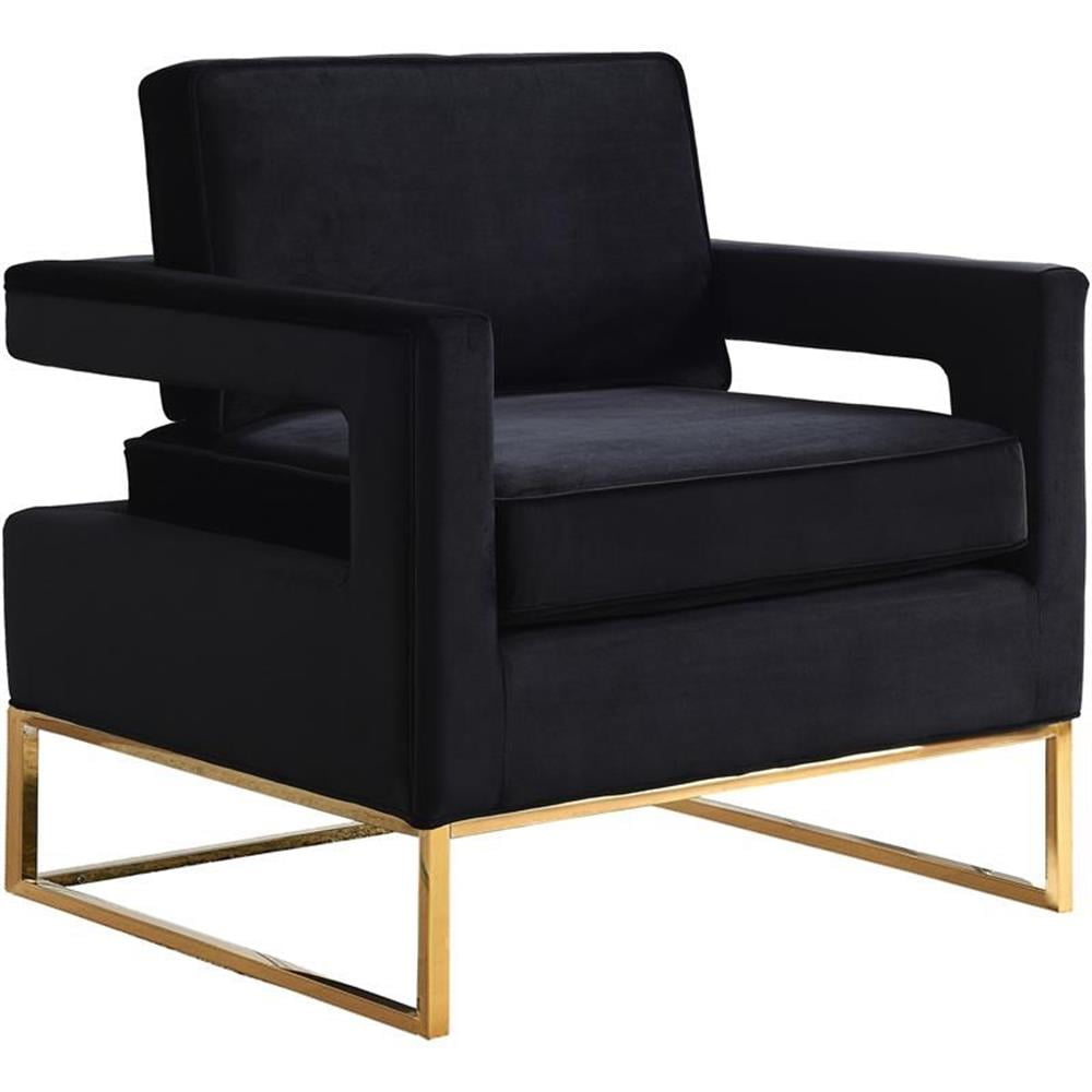 Noah Sleek Modern Black Velvet Accent Chair with Gold Base