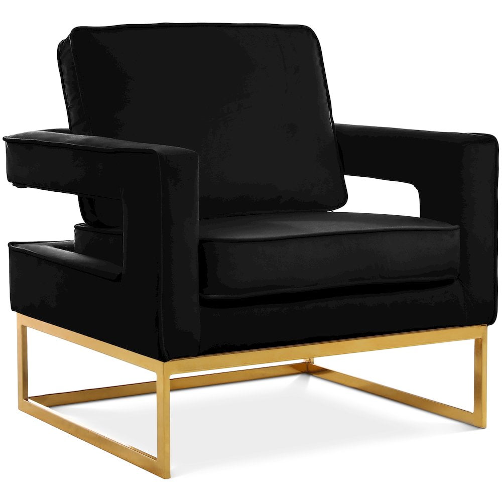 Noah Sleek Modern Black Velvet Accent Chair with Gold Base