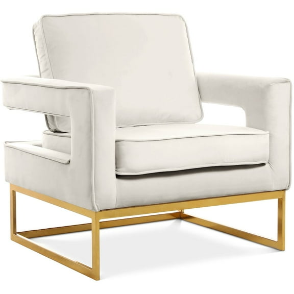Meridian Furniture Noah Cream Velvet Accent Chair with Gold Iron Base