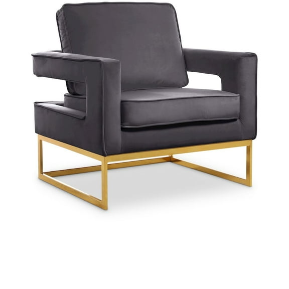 Meridian Furniture Noah Gray Velvet Accent Chair with Gold Iron Base