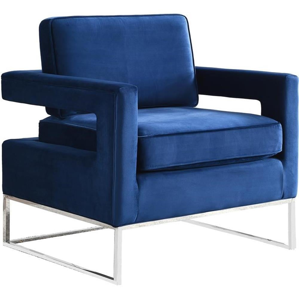 Navy Velvet & Chrome Finish Elegant Accent Chair