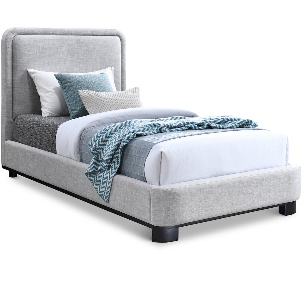Meridian Furniture Nolita Grey Linen Textured Fabric Twin Bed