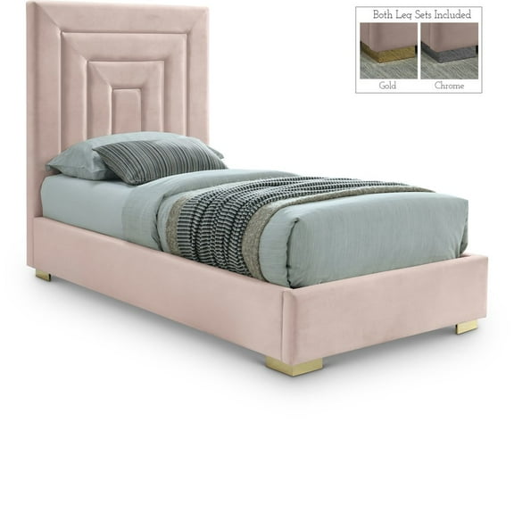 Meridian Furniture Nora Rich Pink Velvet Twin Bed with Gold/Chrome Legs Included