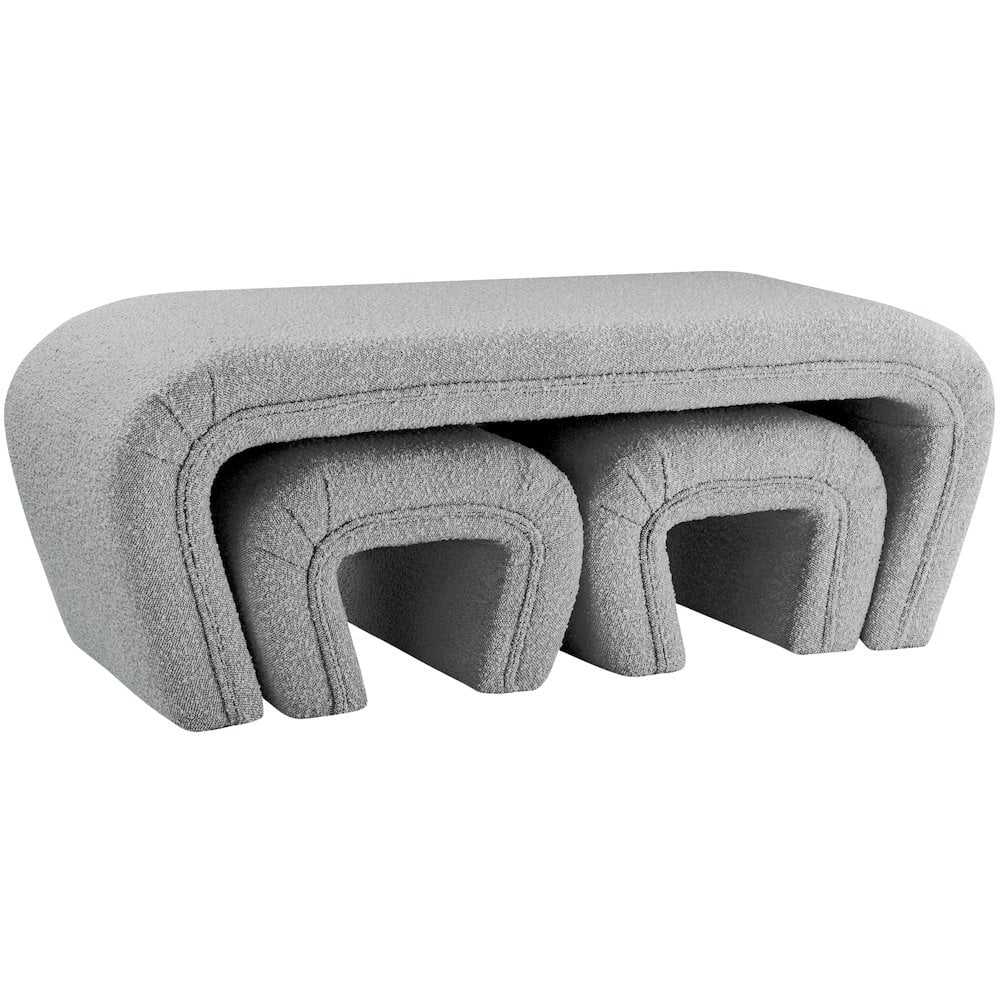 Odelia Contemporary Grey Boucle Nesting Bench Set