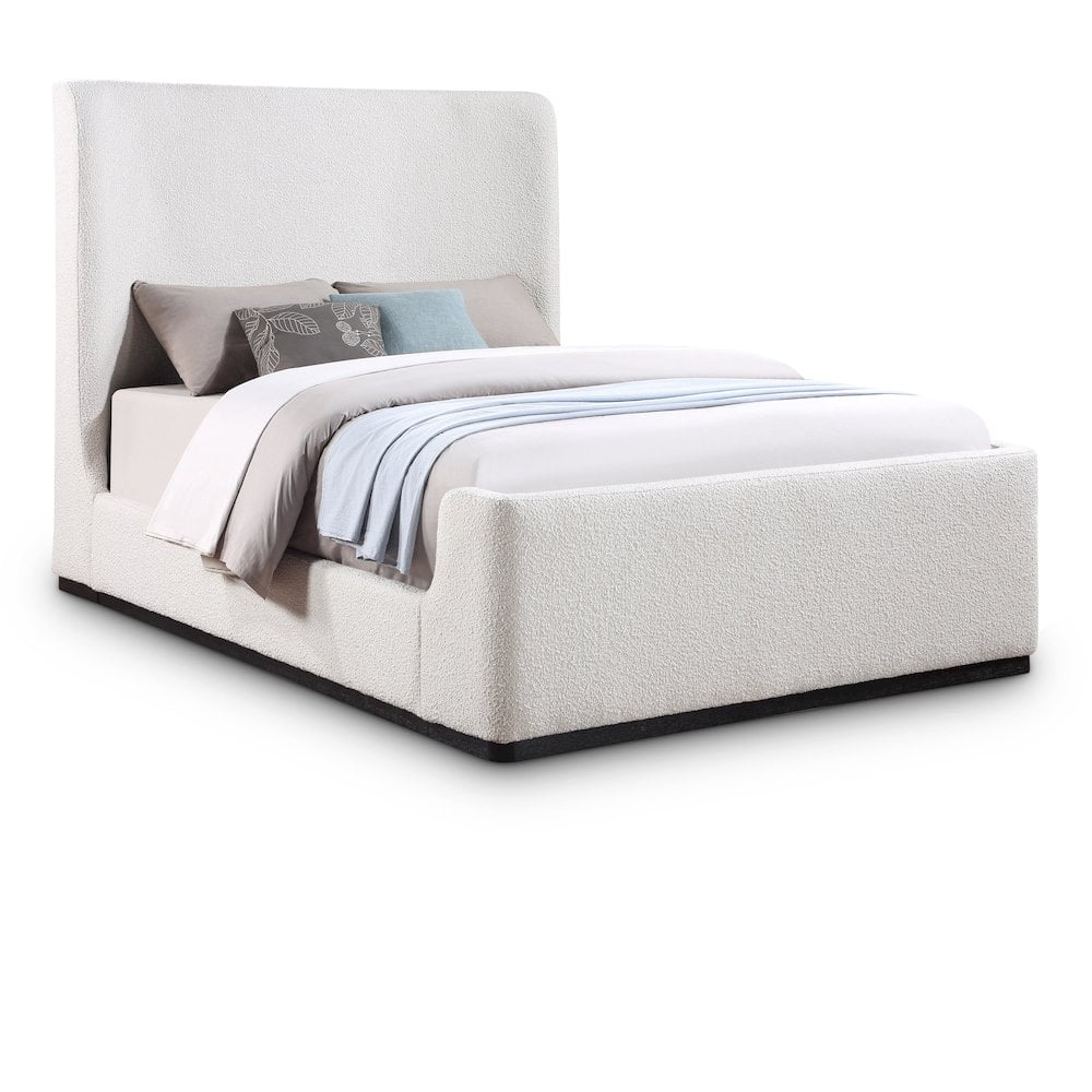 Oliver Queen Cream Boucle Fabric Upholstered Wingback Bed