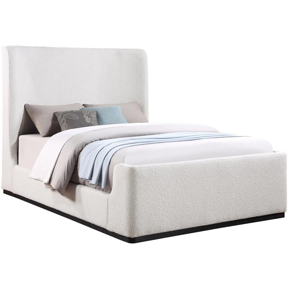 Oliver Queen Cream Boucle Fabric Upholstered Wingback Bed