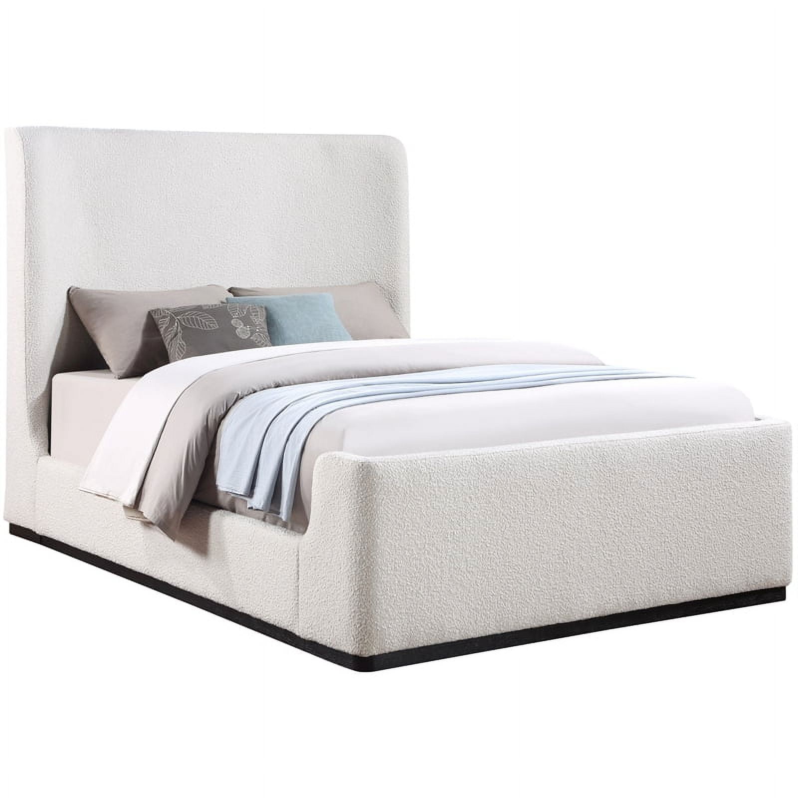 Oliver Queen Cream Boucle Fabric Upholstered Wingback Bed