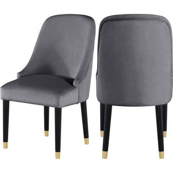 Meridian Furniture Omni Gray Velvet Dining Chair with Black Wood Legs (Set of 2)