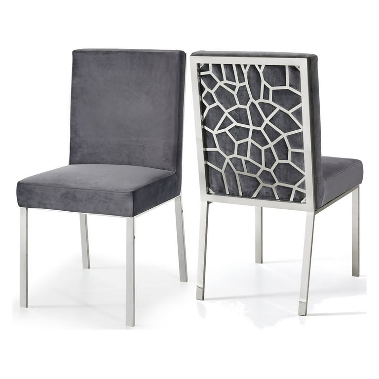 Meridian Furniture Silver Opal Velvet Dining Chair-Set of 2 Meridian Furniture Silver Opal Velvet Dining Chair-Set of 2