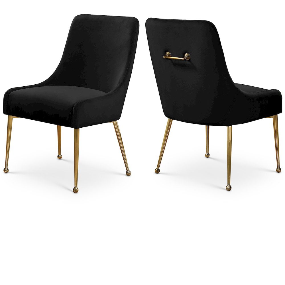 Black Velvet Upholstered Parsons Side Chair with Gold Legs