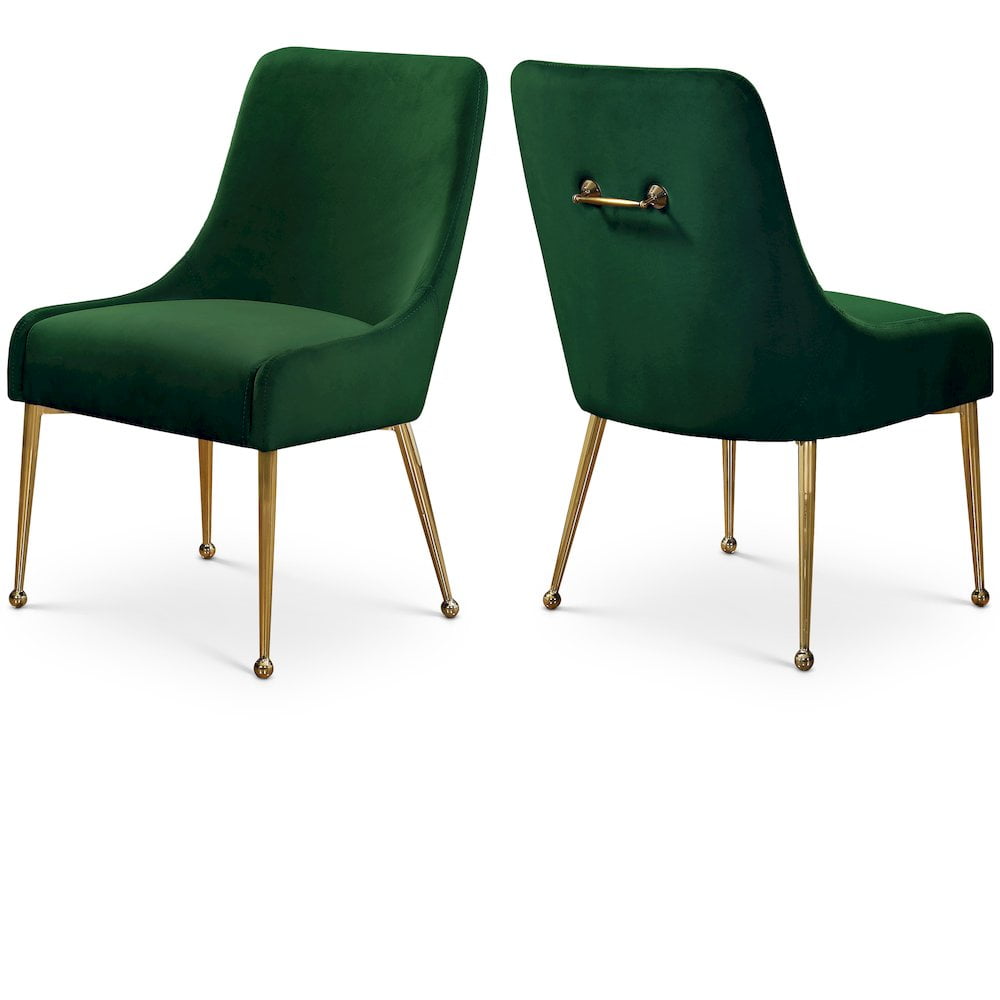 Elegant Svelte Green Velvet Dining Chair with Polished Gold Accents