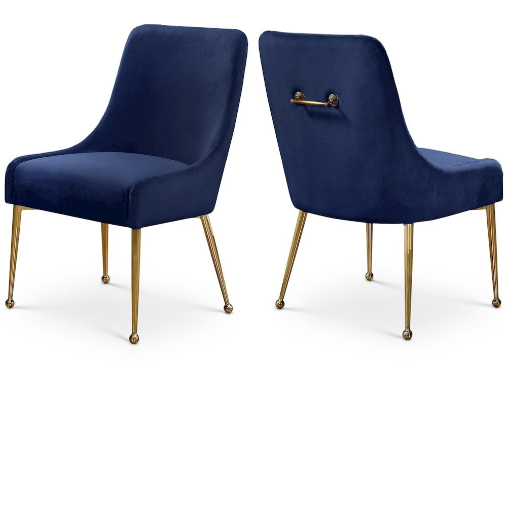 Navy Velvet Parsons Dining Chair with Gold Trim, Set of 2
