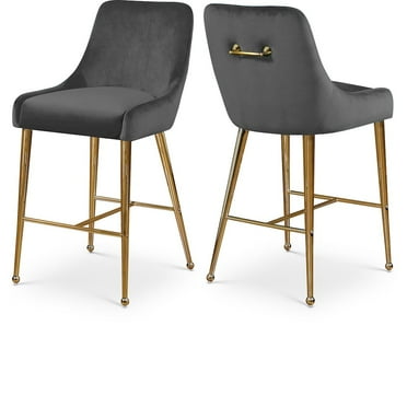 Meridian Furniture Owen 28"H Velvet Bar Stool in Gray (Set of 2)
