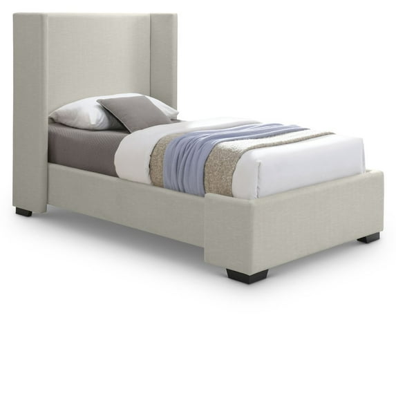 Meridian Furniture Oxford Beige Linen Textured Fabric Twin Bed