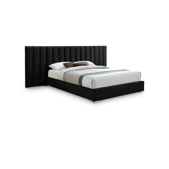 Meridian Furniture Pablo Black Velvet Queen Bed with Chrome Metal Legs