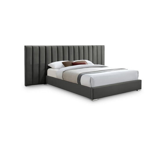 Meridian Furniture Pablo Gray Velvet King Bed with Chrome Metal Legs