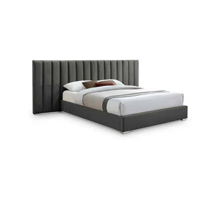 Meridian Furniture Pablo Gray Velvet Queen Bed with Chrome Metal Legs
