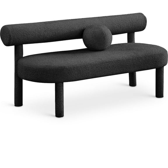 Meridian Furniture Parlor Black Boucle Fabric Bench