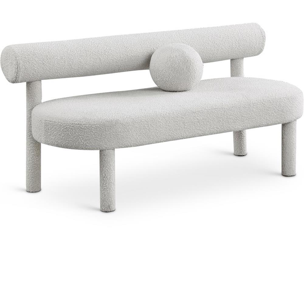 Cream Boucle Fabric Bench with Solid Wood Frame