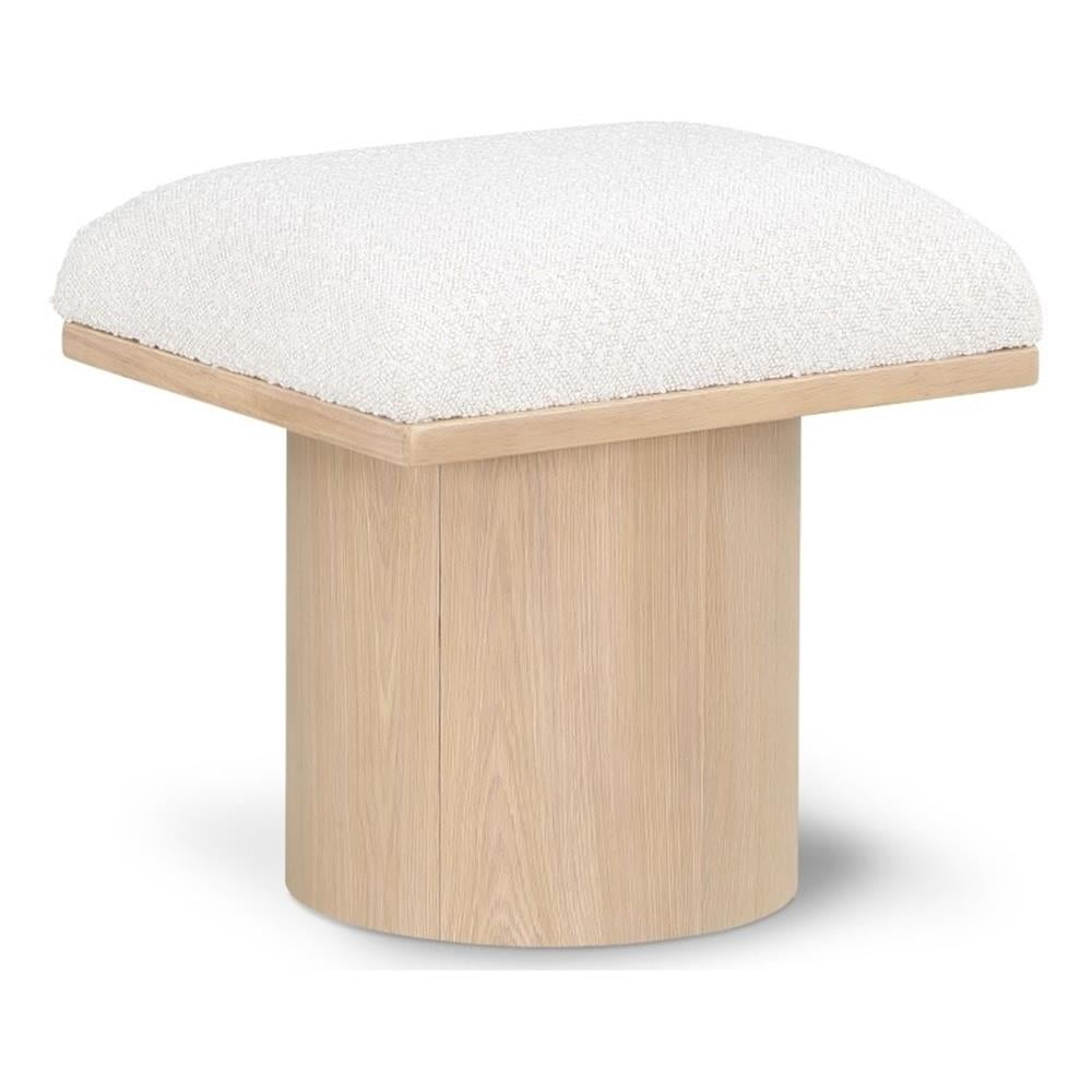 Cream Boucle Fabric Bench with Natural Oak Veneer Base