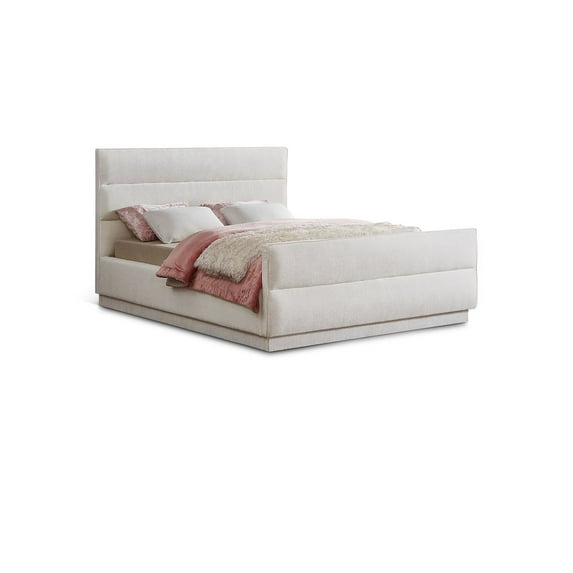 Meridian Furniture Paxton Cream Chenille Fabric King Bed