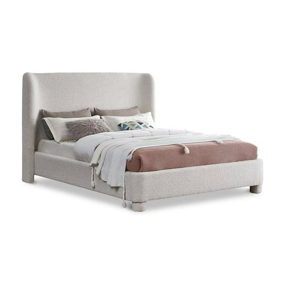 Meridian Furniture Penny Cream Boucle Fabric King Bed