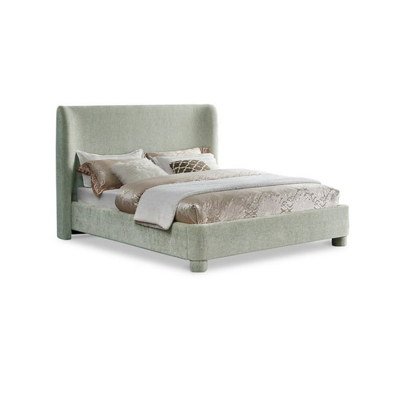 Meridian Furniture Penny Mint Green Chenille Fabric Queen Bed