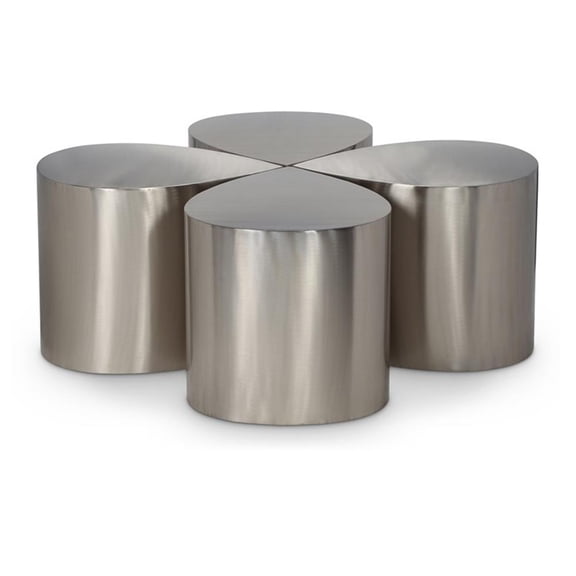 Meridian Furniture Petal 4-Piece Brushed Chrome Iron Metal Coffee Table