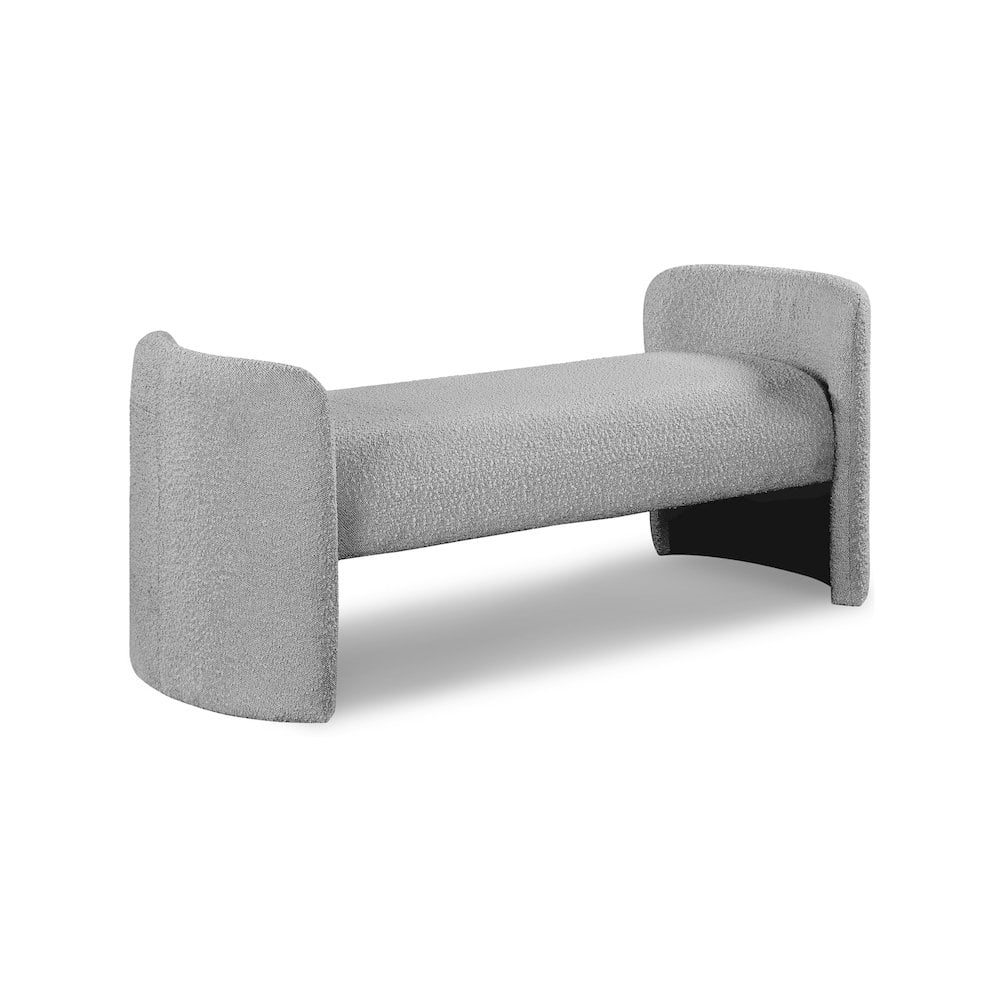 Peyton Gray Boucle Fabric Bedroom Bench with Rounded Arms