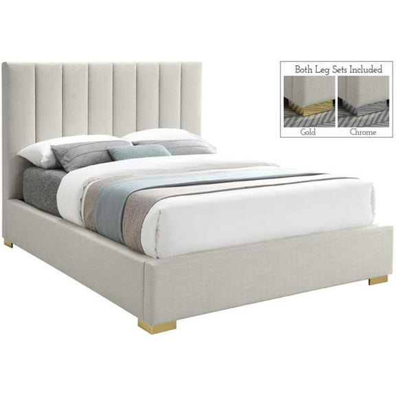 Meridian Furniture Pierce Beige Linen Textured Fabric Queen Bed