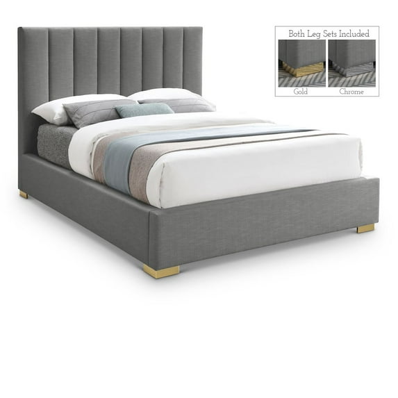 Meridian Furniture Pierce Grey Linen Textured Fabric Queen Bed