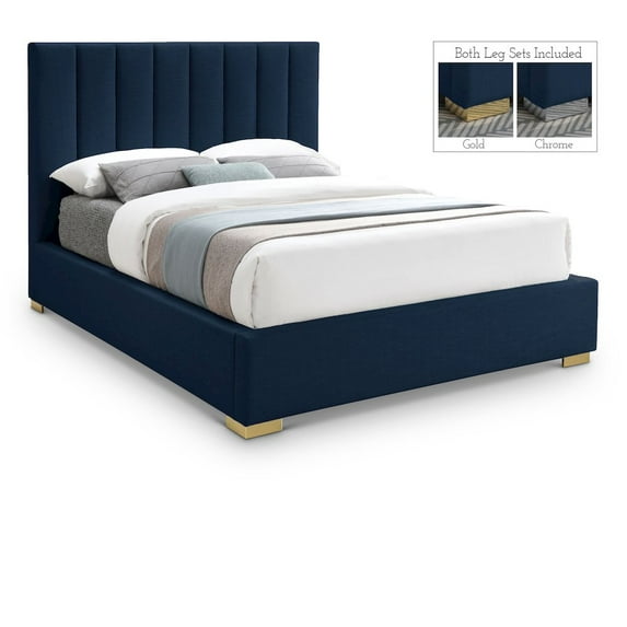 Meridian Furniture Pierce Navy Linen Textured Fabric King Bed