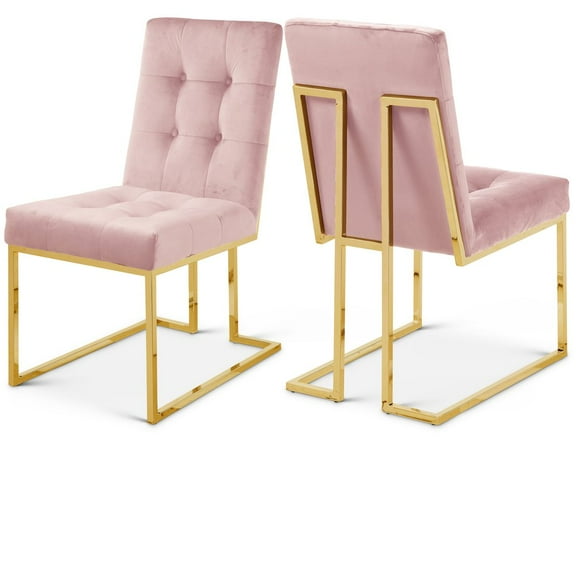 Meridian Furniture Pierre 19.5"H Velvet Dining Chair in Pink (Set of 2)