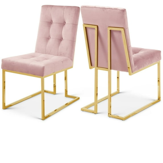 Meridian Furniture Pierre 19.5"H Velvet Dining Chair in Pink (Set of 2)