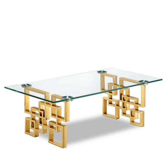 Meridian Furniture Pierre Stainless Steel Glass Top Coffee Table with Gold Base