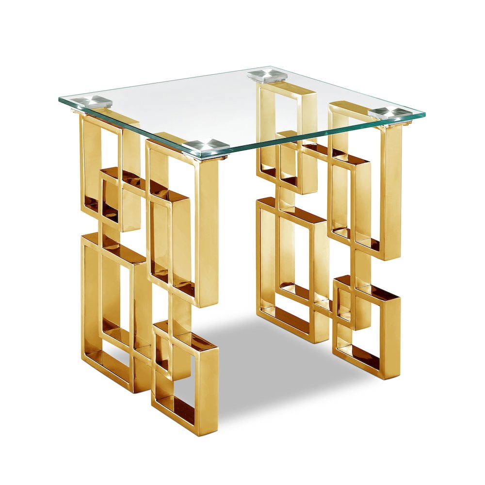 Pierre 20" Square Glass End Table with Gold Stainless Steel Base