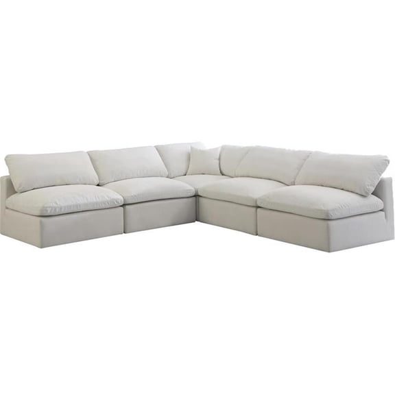 Meridian Furniture Plush Standard Modular Sectional Sofa with Down Feather Cushions, Cream Velvet