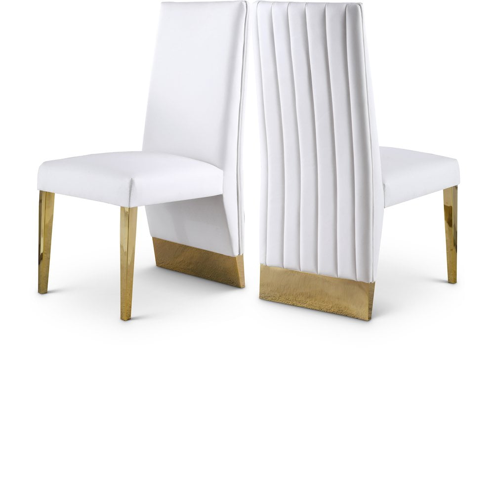 Elegant Porsha White Faux Leather & Gold Leg Dining Chairs (Set of 2)