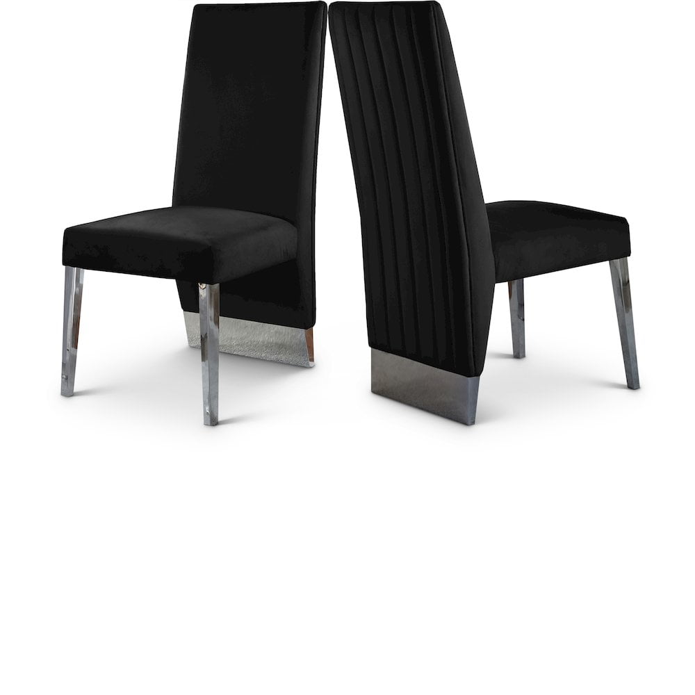 Elegant High-Back Black Velvet Upholstered Dining Chair Set