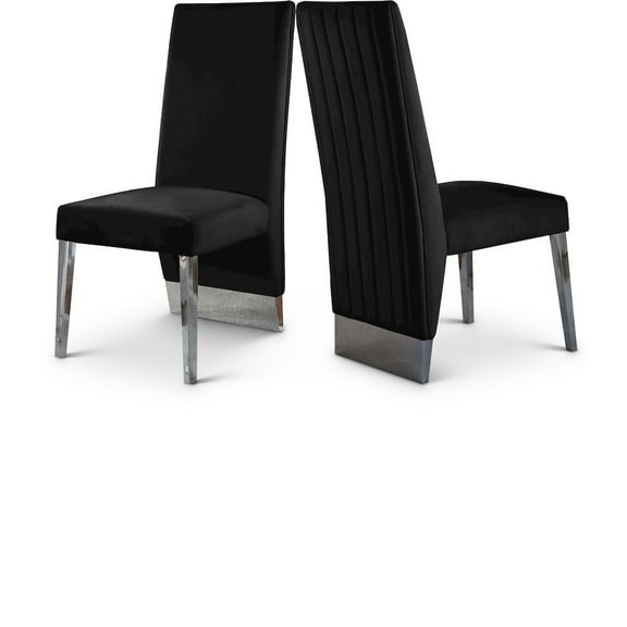 Meridian Furniture Porsha 19"H Velvet Dining Chair in Black (Set of 2)