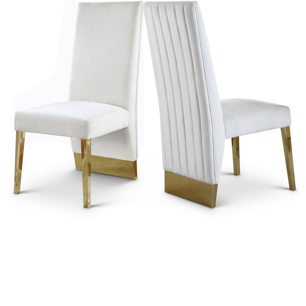 Elegant Cream Velvet Floor-Length Back Dining Chair with Gold Legs