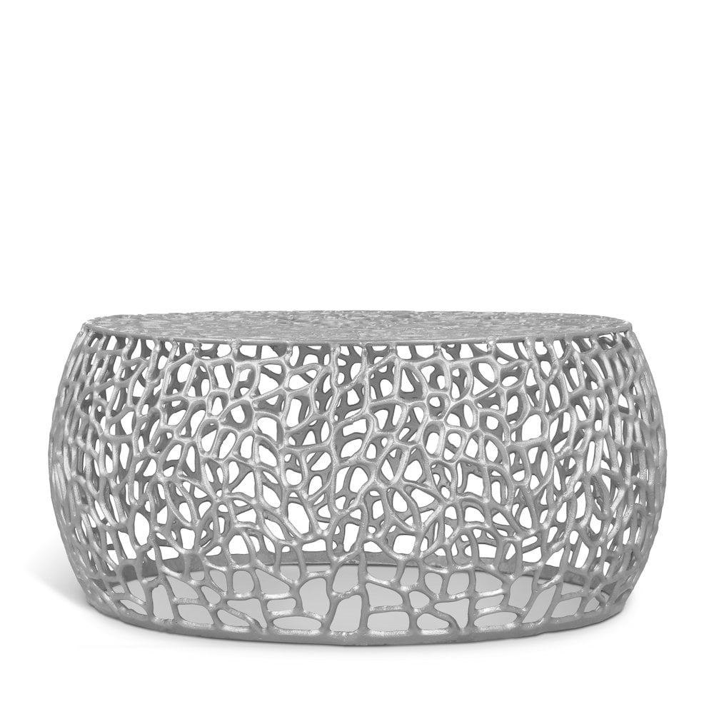 Priya Silver Intricate Aluminum Round Coffee Table
