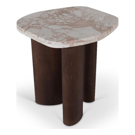 Meridian Furniture Puglia Cream Marble Top And Oak Wood Base End Table