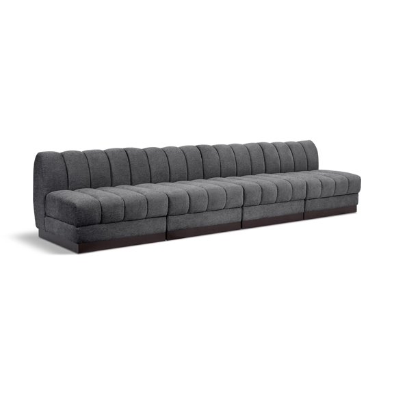Meridian Furniture Quinn 128" 4-Piece Fabric Modular Sofa in Dark Gray
