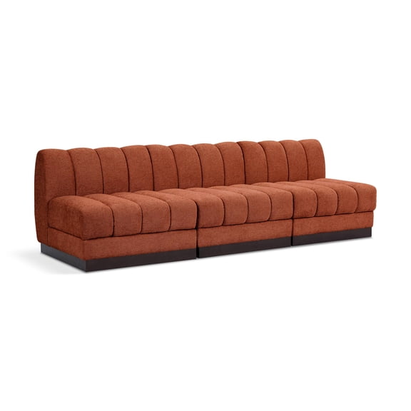 Meridian Furniture Quinn 3-Piece Fabric Modular Sofa in Cognac Orange