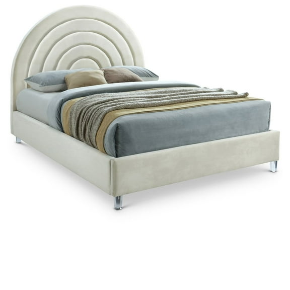 Meridian Furniture Rainbow Cream Velvet Full Bed in Acrylic Finish
